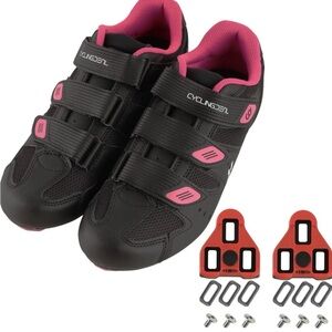 Women’s Black & Pink Cycling Shoes with Triple Strap Closure